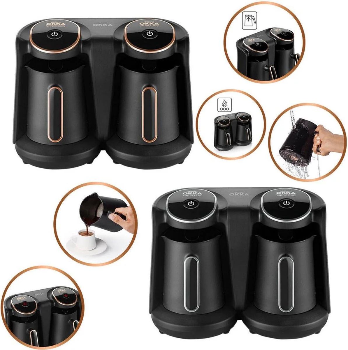 Arzum OKKA Minio DUO Koper - Turkse Koffiemachine - 8 kopjes - Turkish Coffee Maker - Vrijstaand Turks Koffiezetapparaat - Afbeelding 4