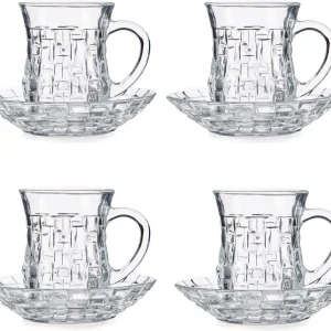 Vivalto Theeglas met Schotel en Oor - 125ml - Set van 4 - Turkse Theeglazen