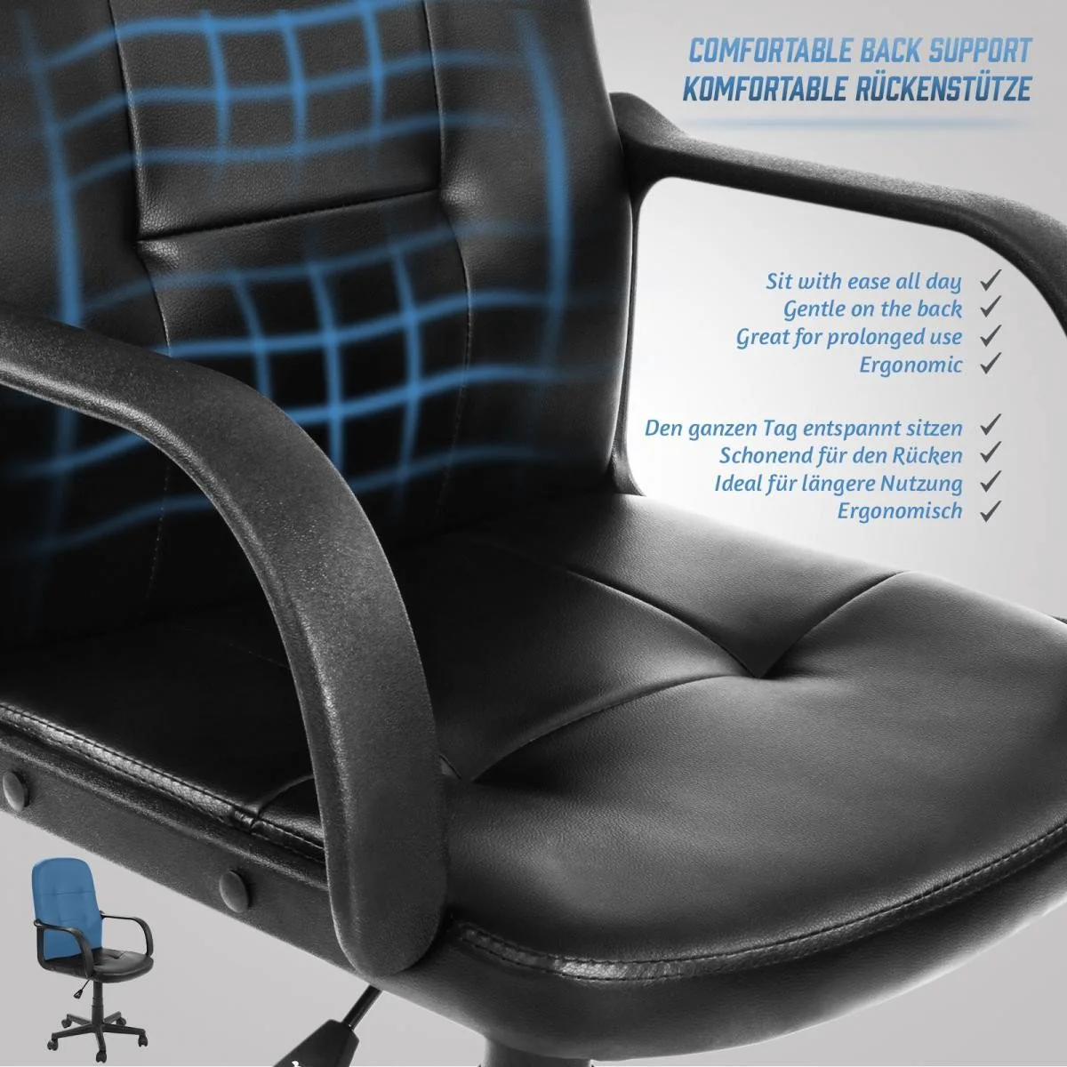 Luxe Bureaustoel - Draaistoel - Ergonomisch - Zwart - Miamodo - Afbeelding 9