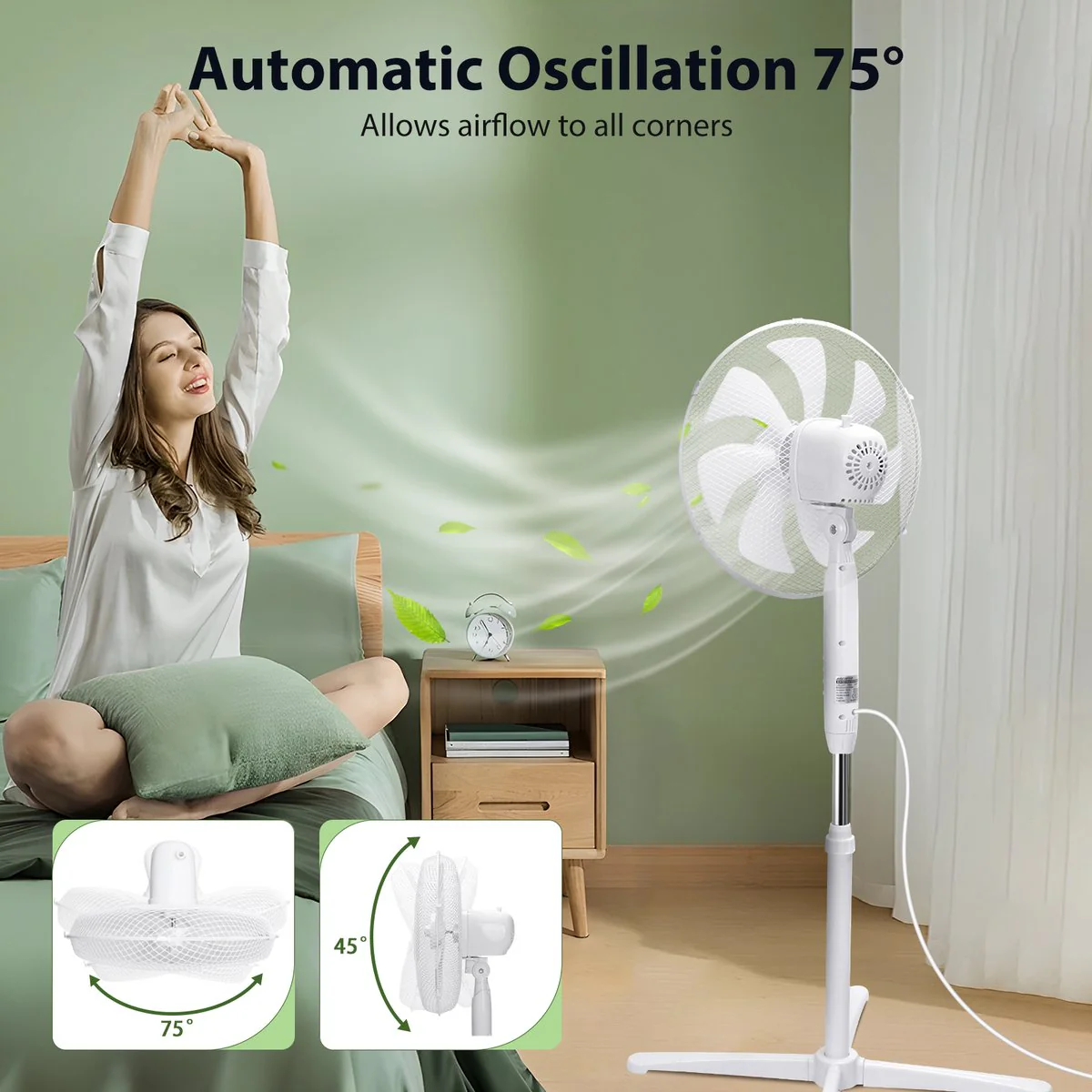 Aigostar Statiefventilator - Ventilator Staand - Verstelbaar - 50W - Wit - Afbeelding 6