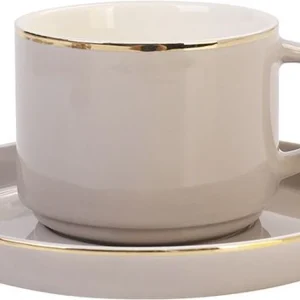 Bricard Lunel Koffieset - 12-delig - Taupe/Goud - 225ml - Porselein - Koffiekopjes