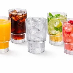 Glozini Eclat - Geribbelde Longdrinkglazen - 215ml - Stapelbaar - 6 Stuks - Matcha Glazen - Latte Glazen - Cocktail Glazen