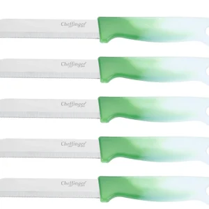 Cheffinger Schilmessenset – RVS Glad – 18 cm – Groen – 5 Stuks - Schilmesje