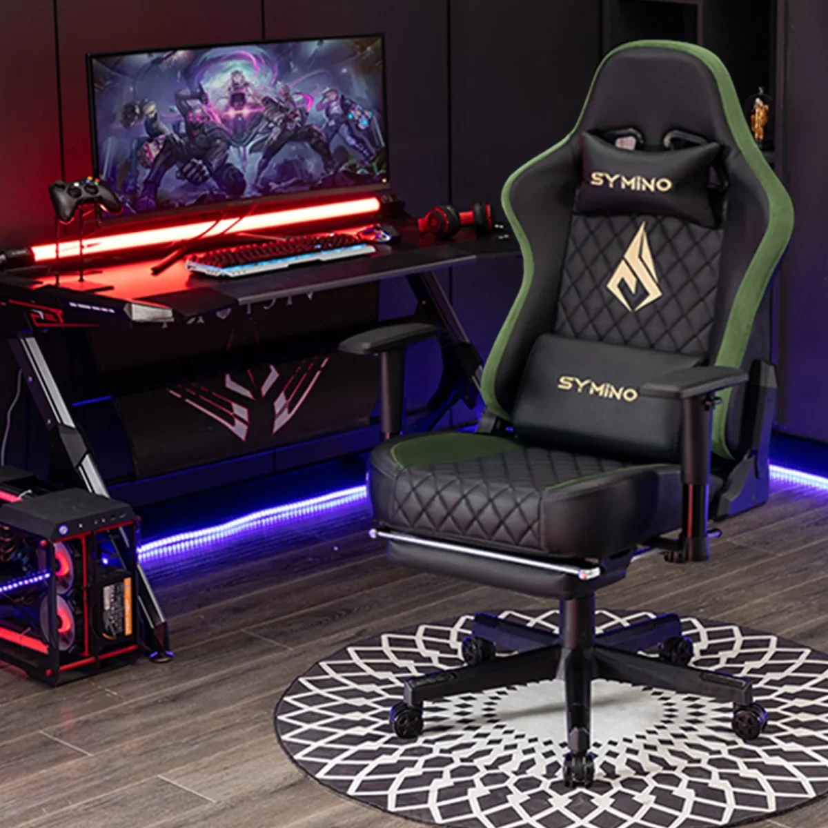 Ergonomische Bureaustoel - Office Chair - Gamestoel - Volwassenen - Zwart/Groen - SYMINO - Afbeelding 8