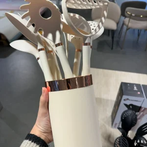 Kadirelli Keukengerei Set 10-delig met Houder - Keukengerei Set - Beige / Rosé Goud