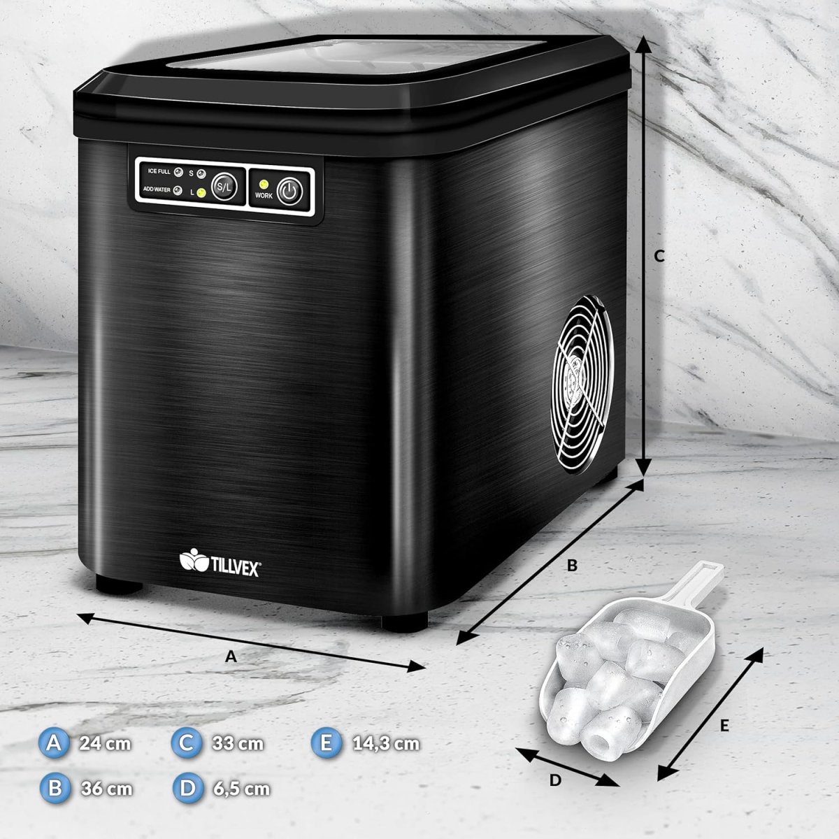 IJsblokjesmachine – 12kg/24 uur – IJsmachine - IJsblokjesmaker - Zwart - Tillvex® - Afbeelding 3