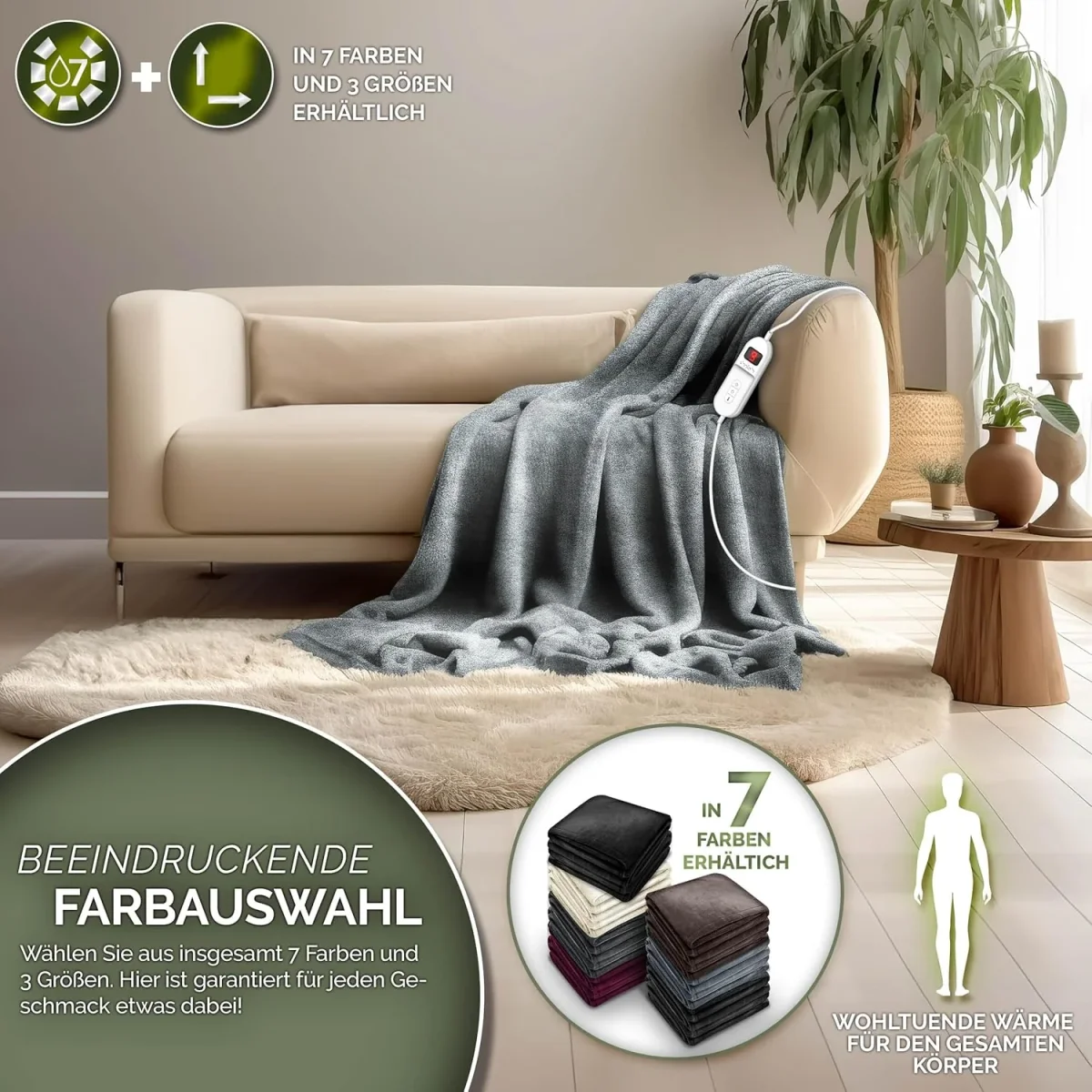 Elektrische deken - Warmtedeken - 1 persoons - 120x160 cm - Lichtgrijs - Sinnlein® - Afbeelding 3