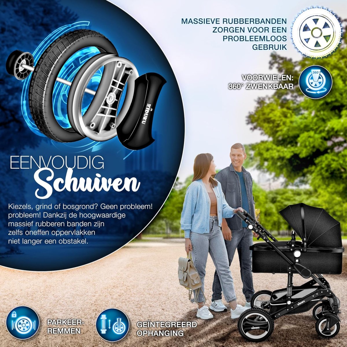 Kinderwagen 3 in 1 - Buggy - Wandelwagen - Kinderbuggy - Zwart - KIDUKU® - Afbeelding 4