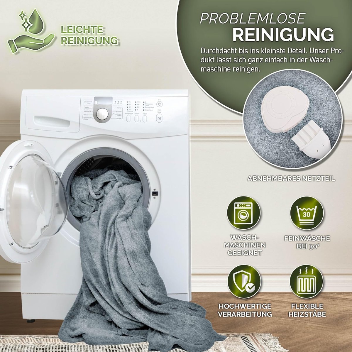 Elektrische deken - Warmtedeken - 1 persoons - 120x160 cm - Lichtgrijs - Sinnlein® - Afbeelding 5