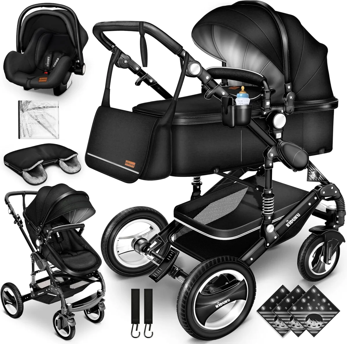 Kinderwagen 3 in 1 - Buggy - Wandelwagen - Kinderbuggy - Zwart - KIDUKU® - Afbeelding 2