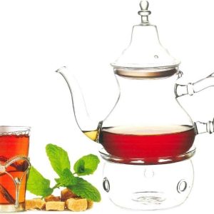 Kadirelli Glazen Theepot met Filter en Theelicht Warmhouder Set - Borosilicaat Glas - RVS Zeef - 0.65ml