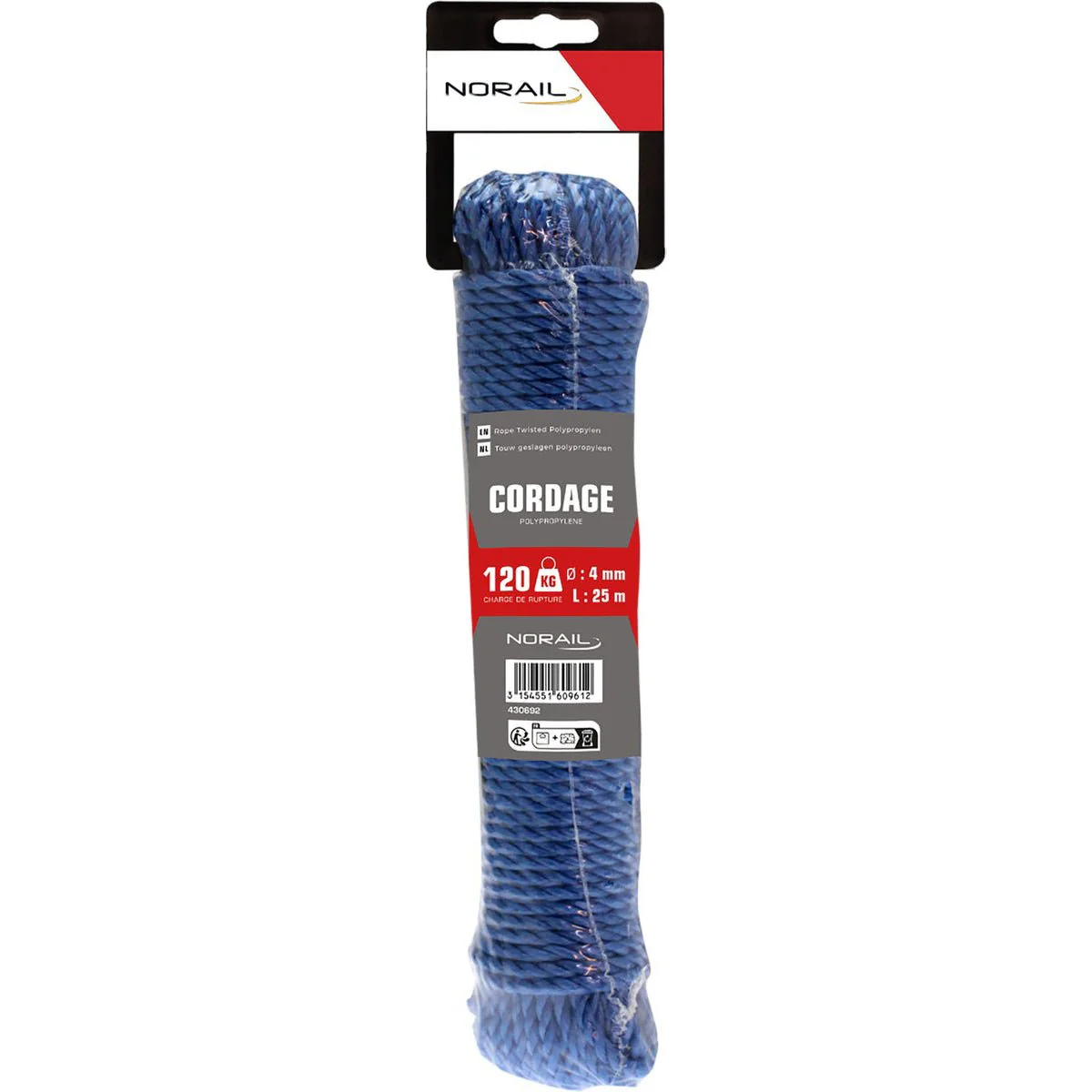 NORAIL Touw geslagen polypropyleen 4 mm, 25 m, blauw - Afbeelding 2